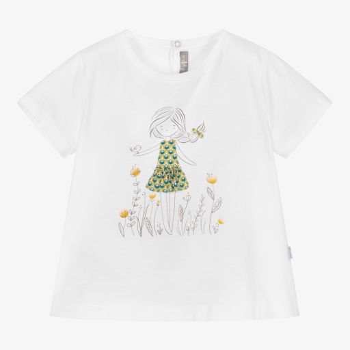 Il Gufo-Girls White Cotton T-Shirt | Childrensalon Outlet