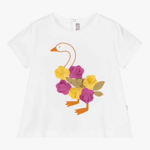 Il Gufo-Girls White Cotton T-Shirt | Childrensalon Outlet