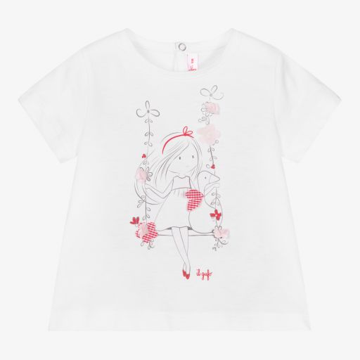 Il Gufo-Girls White Cotton T-Shirt | Childrensalon Outlet