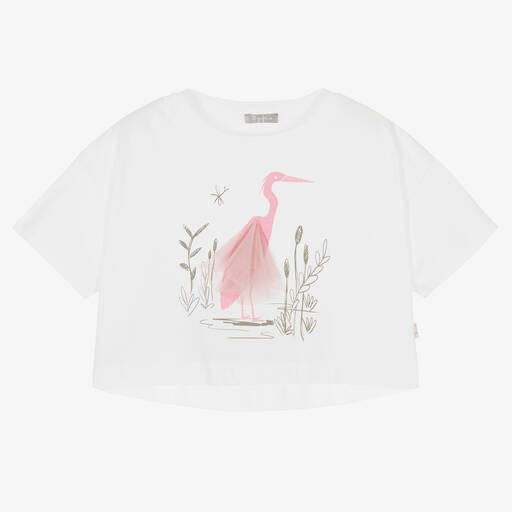 Il Gufo-Girls White Cropped Cotton T-Shirt | Childrensalon Outlet