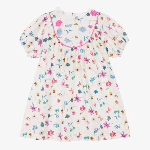 Il Gufo-Белое хлопковое платье в цветочек | Childrensalon Outlet