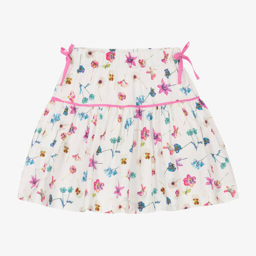 Il Gufo-Girls White Floral Cotton Skirt | Childrensalon Outlet