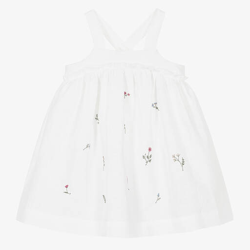 Il Gufo-Girls White Linen Pinafore Dress | Childrensalon Outlet