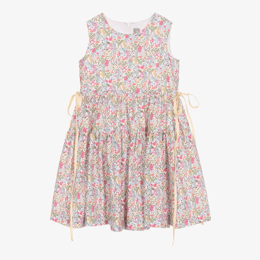 Il Gufo-Girls White Organic Cotton Floral Dress | Childrensalon Outlet
