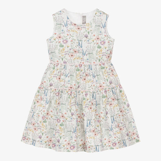 Il Gufo-Girls White Organic Cotton Floral Dress | Childrensalon Outlet