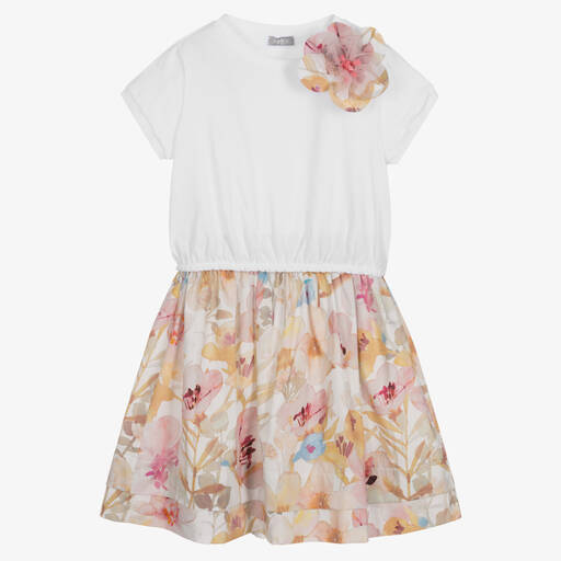 Il Gufo-Girls White & Pink Floral Skirt Set | Childrensalon Outlet