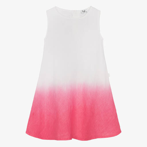 Il Gufo-Girls White & Pink Linen Ombré Dress | Childrensalon Outlet