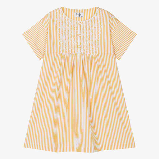 Il Gufo-Girls Yellow Striped Cotton Dress | Childrensalon Outlet