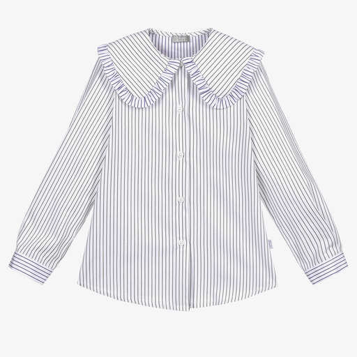 Il Gufo-Green & Blue Striped Blouse | Childrensalon Outlet