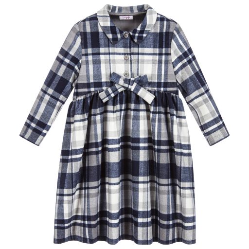 Il Gufo-Grey & Blue Check Dress | Childrensalon Outlet