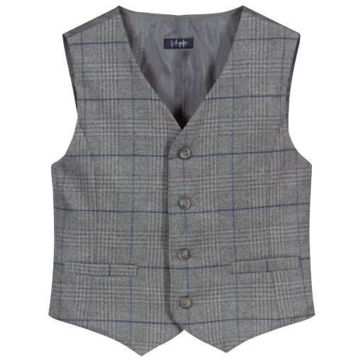Il Gufo-Grey Check Flannel Waistcoat | Childrensalon Outlet