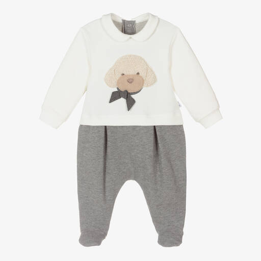 Il Gufo-Grey Cotton Jersey Dog Babygrow | Childrensalon Outlet