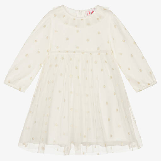 Il Gufo-Ivory Dotted Tulle Dress | Childrensalon Outlet