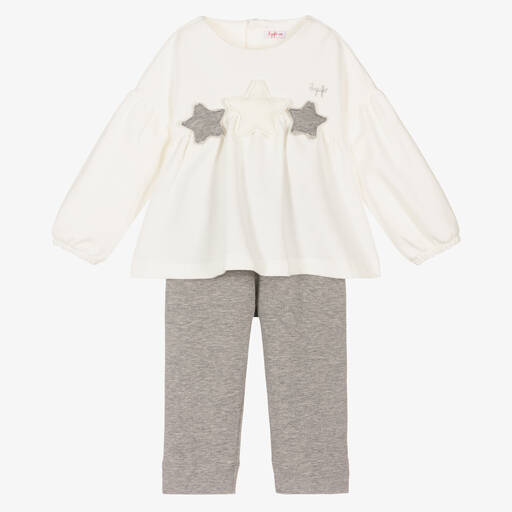 Il Gufo-Ivory & Grey Cotton Trouser Set | Childrensalon Outlet