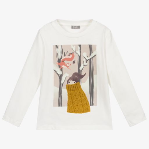 Il Gufo-Ivory & Yellow Girl Print Top | Childrensalon Outlet