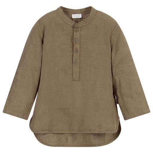 Il Gufo-Khaki Green Linen Shirt | Childrensalon Outlet