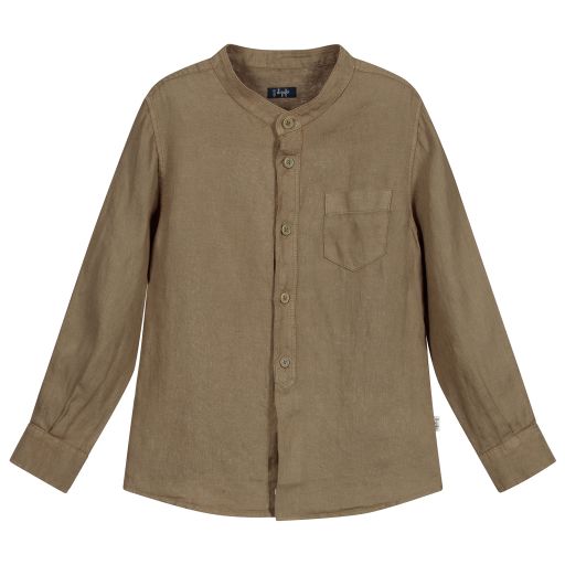 Il Gufo-Khaki Green Linen Shirt | Childrensalon Outlet