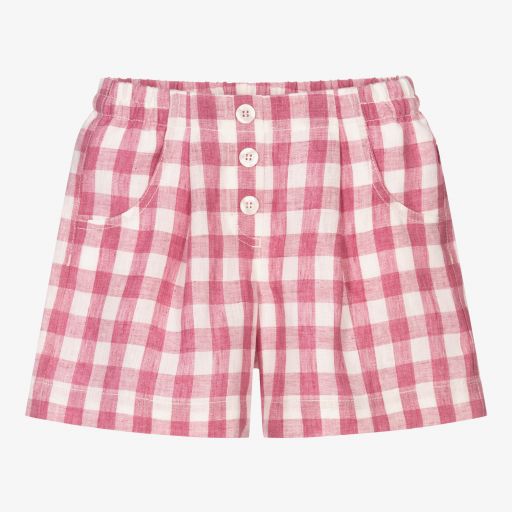 Il Gufo-Pink Gingham Linen Shorts | Childrensalon Outlet