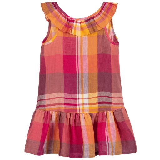 Il Gufo-Розово-оранжевое платье в клетку | Childrensalon Outlet