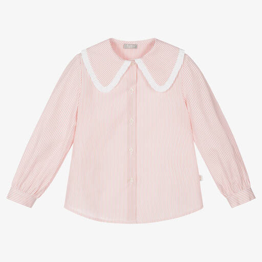 Il Gufo-Pink Stripe Cotton Blouse | Childrensalon Outlet