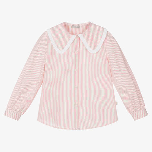 Il Gufo-Pink Stripe Cotton Blouse | Childrensalon Outlet