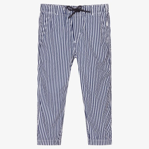 Il Gufo-White & Blue Cotton Trousers | Childrensalon Outlet