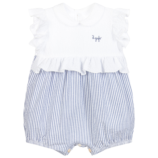 Il Gufo-White & Blue Striped Shortie | Childrensalon Outlet