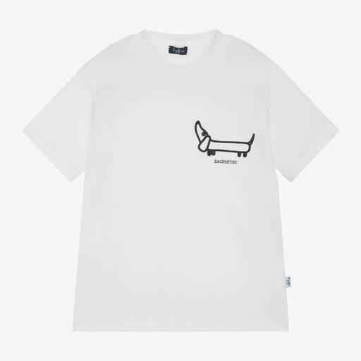 Il Gufo-White Cotton Embroidered Dog T-Shirt | Childrensalon Outlet