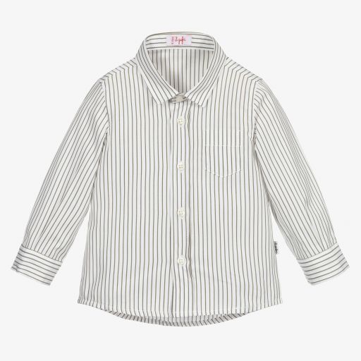 Il Gufo-White & Green Striped Shirt | Childrensalon Outlet