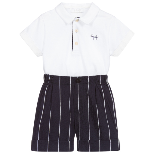 Il Gufo-Oberteil mit Shorts in Weiß und Blau | Childrensalon Outlet