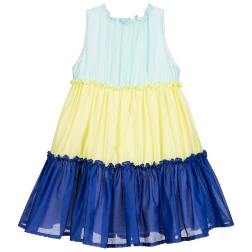 Il Gufo-Yellow & Blue Tiered Dress | Childrensalon Outlet