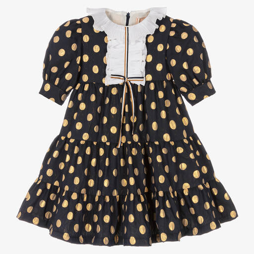 Irpa-Blue & Gold Polka Dot Dress | Childrensalon Outlet