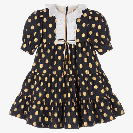 Irpa-Синее платье в золотистый горошек | Childrensalon Outlet
