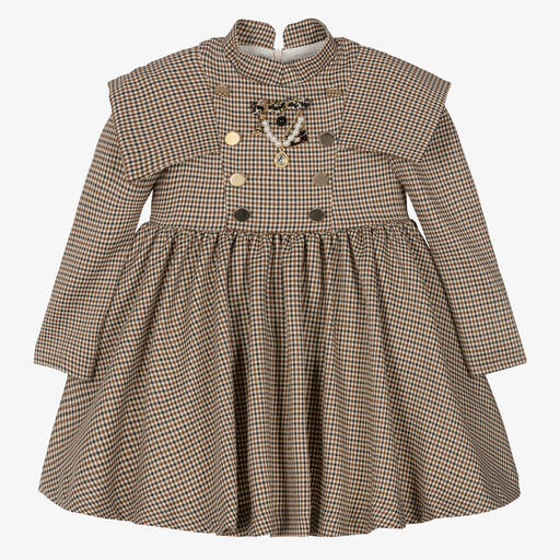 Irpa-Girls Brown & Ivory Checked Dress | Childrensalon Outlet