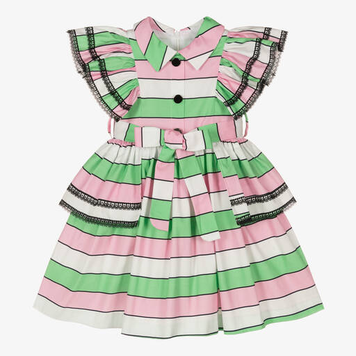 Irpa-Robe verte et rose rayée fille | Childrensalon Outlet