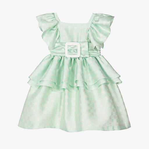 Irpa-Girls Green Satin Belted Dress | Childrensalon Outlet