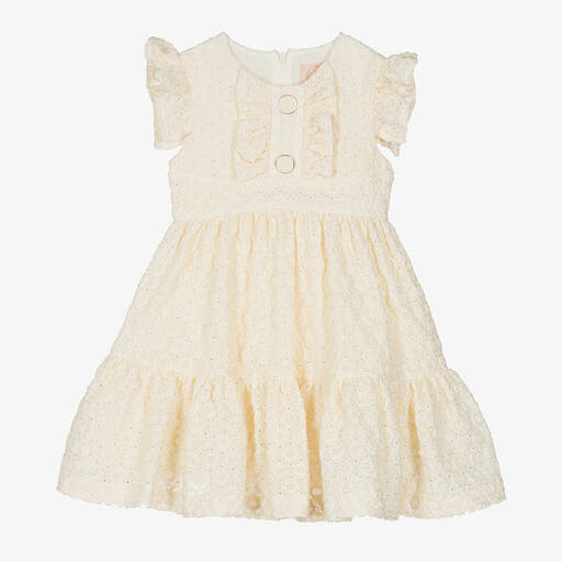 Irpa-Girls Ivory Broderie Anglaise Dress | Childrensalon Outlet