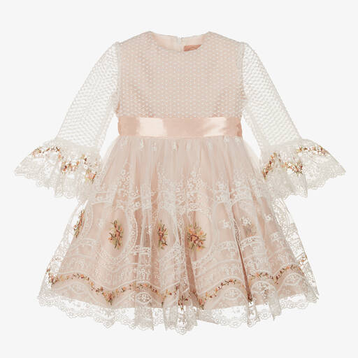 Irpa-Girls Ivory Embroidered Tulle Dress | Childrensalon Outlet