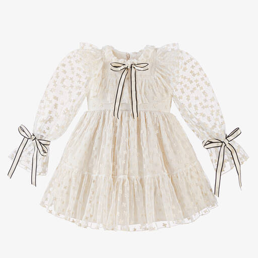 Irpa-Robe ivoire en tulle à fleurs fille | Childrensalon Outlet