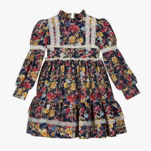 Irpa-Girls Navy Blue Floral Dress | Childrensalon Outlet