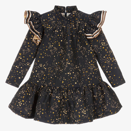 Irpa-Girls Navy Blue & Gold Dress | Childrensalon Outlet