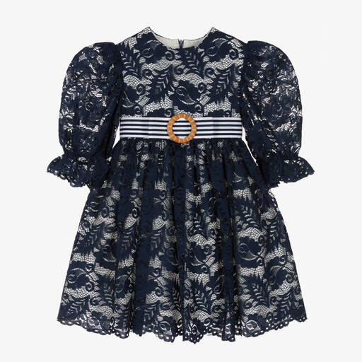 Irpa-Girls Navy Blue Lace Dress | Childrensalon Outlet
