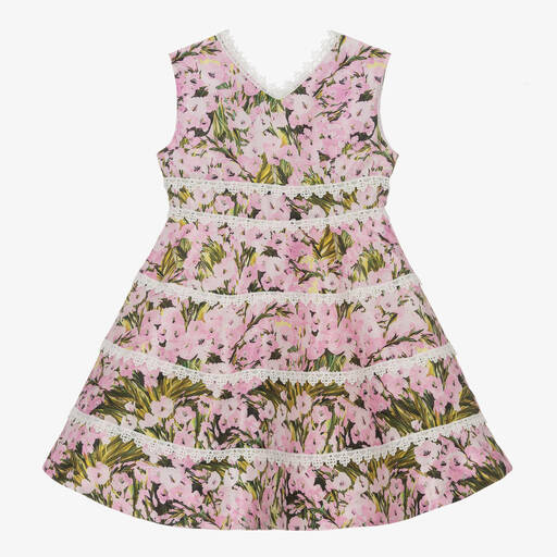 Irpa-Girls Pink Floral Satin Dress | Childrensalon Outlet
