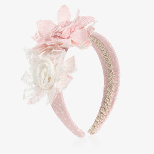 Irpa-Girls Pink Polka Dot Floral Hairband | Childrensalon Outlet