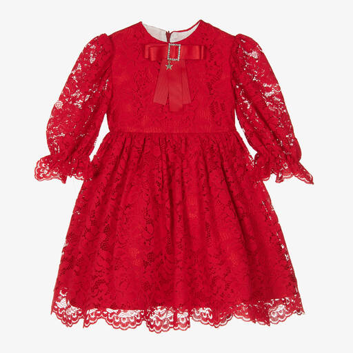 Irpa-Girls Red Lace Dress | Childrensalon Outlet