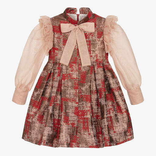 Irpa-Girls Red & Rose Gold Brocade Dress | Childrensalon Outlet