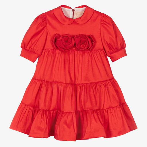 Irpa-Girls Red Roses Taffeta Dress | Childrensalon Outlet