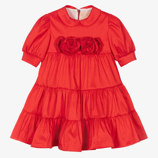 Irpa-Rotes Taftkleid mit Rosen | Childrensalon Outlet