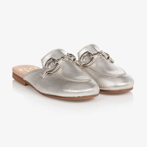 Irpa-Girls Silver Leather Buckle Loafers | Childrensalon Outlet