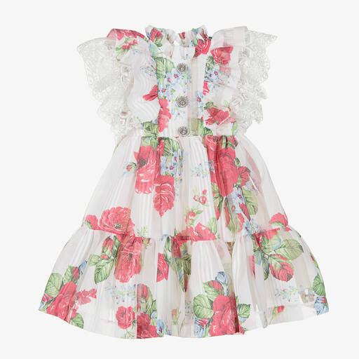 Irpa-Girls White & Pink Floral Dress | Childrensalon Outlet